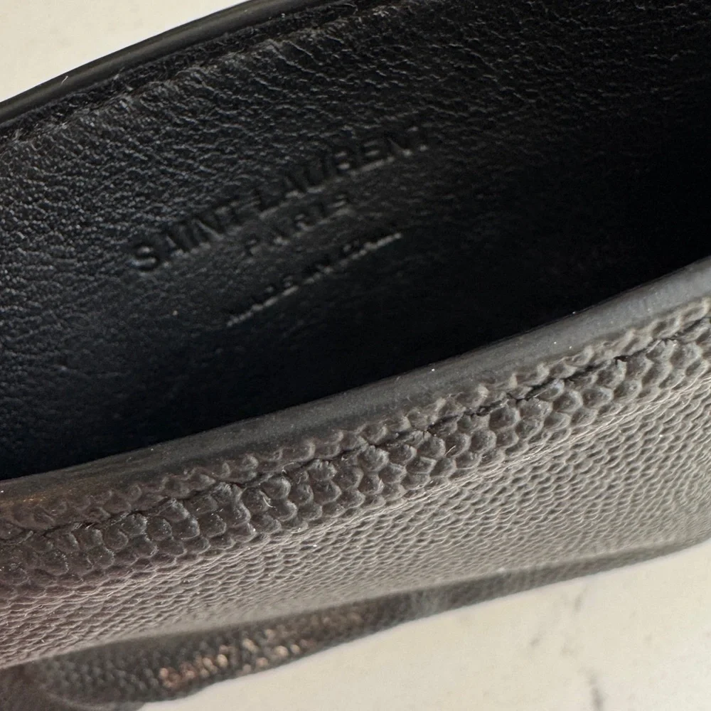 Saint Laurent (YSL) Unisex Pebbled Leather Card Holder in Black
